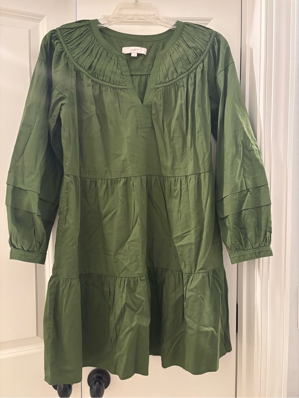 LOFT Olive Green Tiered Cotton Tunic Dress
